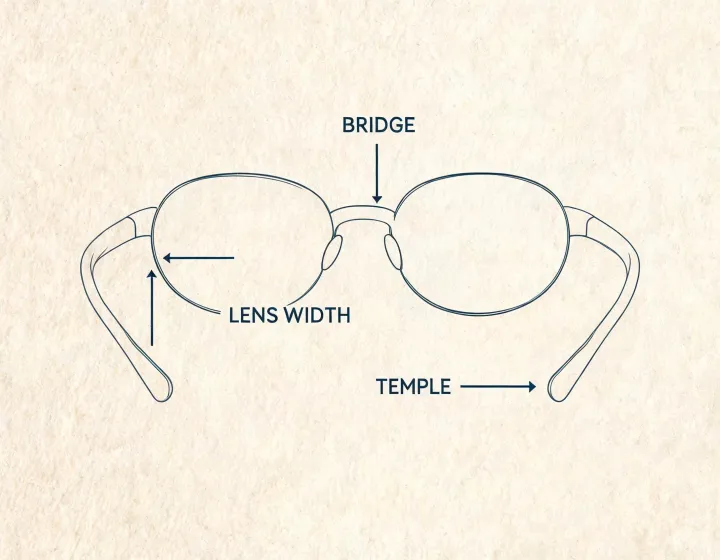Eyeglass frame specification worksheet illustration, not a premises map